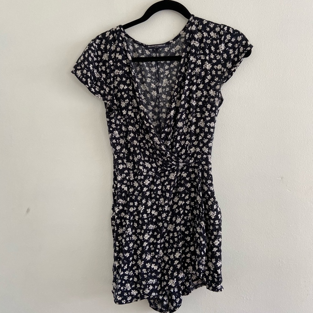 Black and White Floral Romper - Brandy Melville